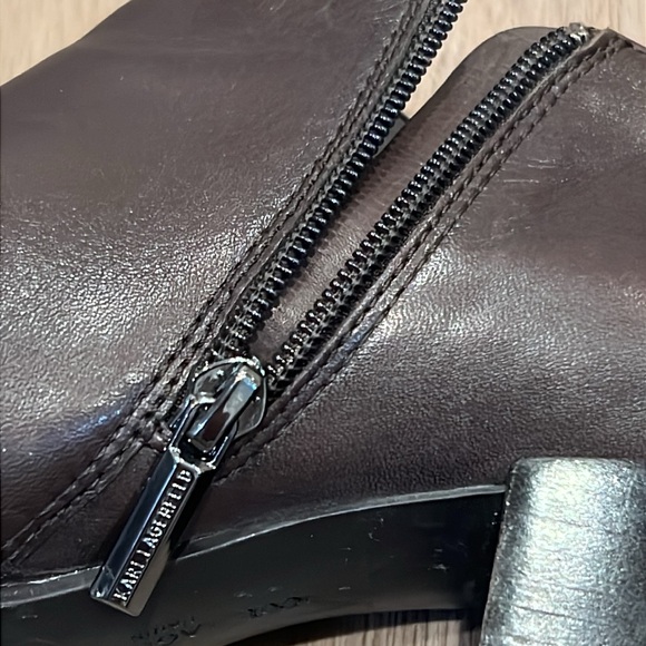 Karl Lagerfeld Brown Ankle Boots with Elastic Panel, Pointed Toe, Zippers - Picture 11 of 14